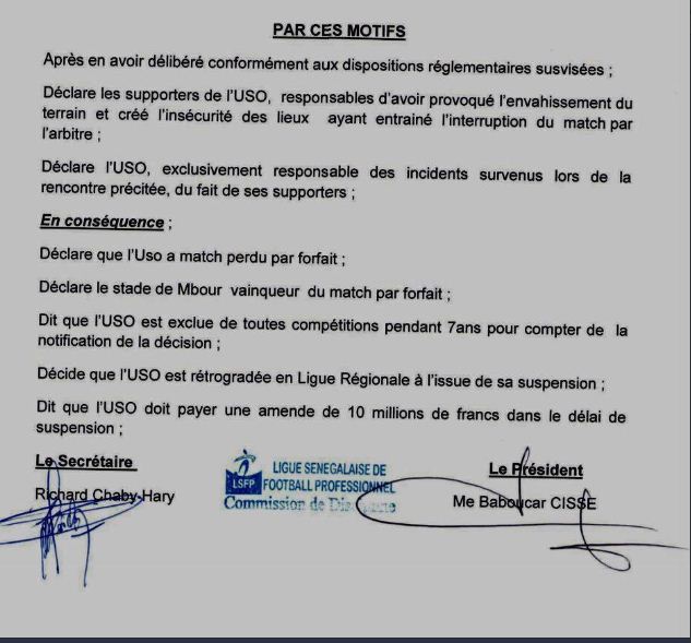 Drame de Demba Diop : Exclue pour 7 ans de toute compétition, l'USO est condamnée à payer 10 millions