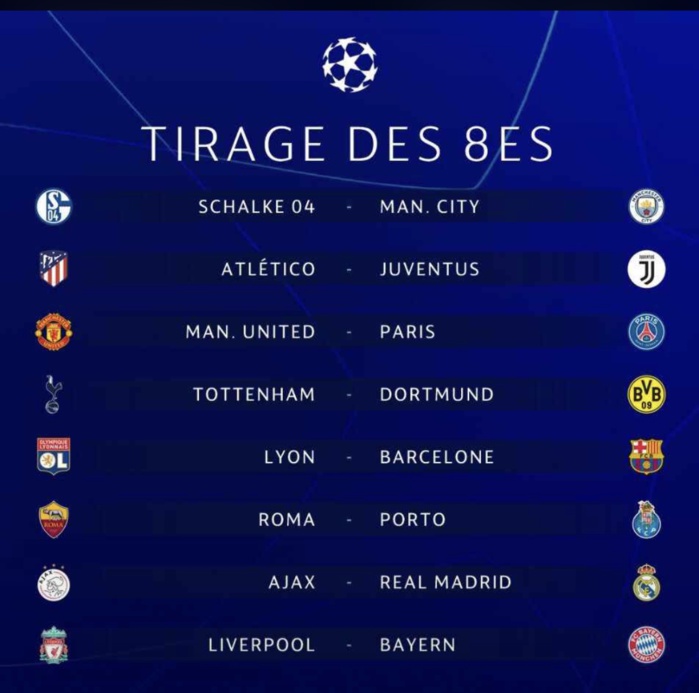 Voici les 8èmes de finale de la Ligue des champions 20182019