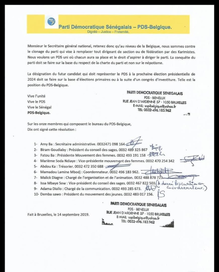 Résolution : PDS Belgique demande l’arrêt du clonage du parti