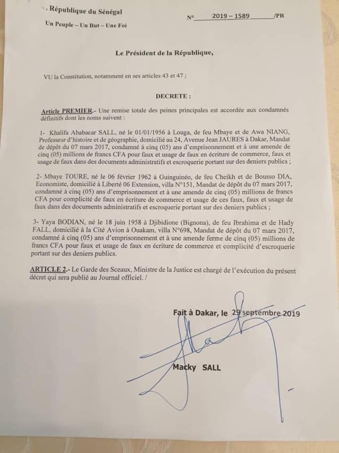URGENT- Khalifa Sall et ses coaccusés graciés