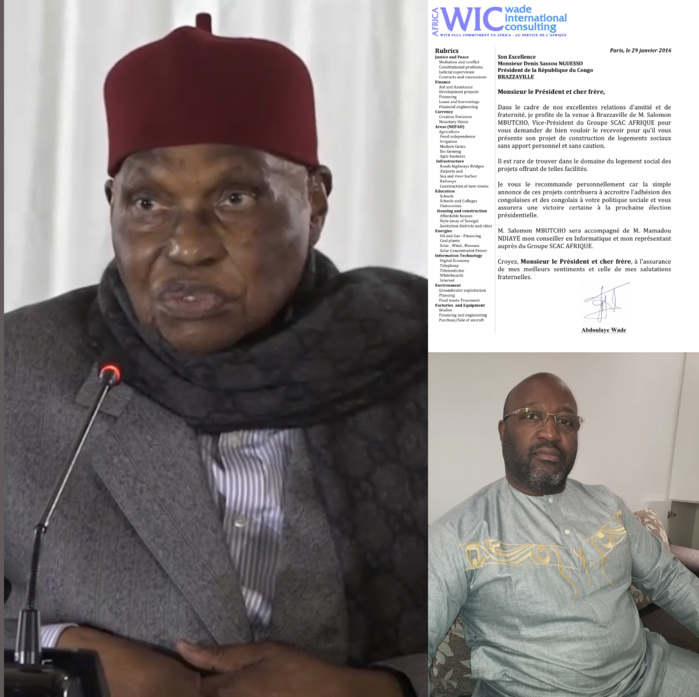 Auteur d’une lettre de recommandation de Salomon Mbutcho à Denis Sassou Nguesso, Me Wade actionnaire ou président de Scac Afrique ?