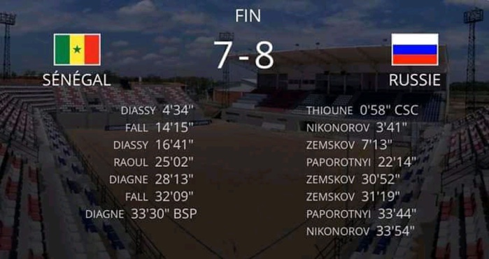 Mondial Beach soccer : Le Sénégal perd d'entrée contre la Russie (8-7)