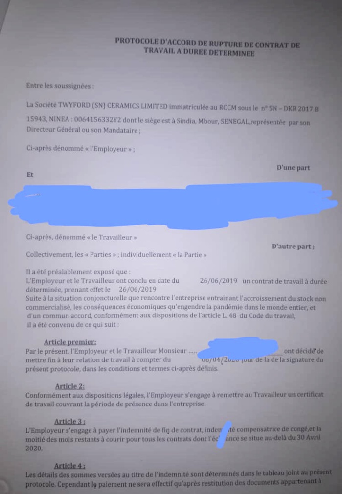 Mbour : L'entreprise Twyford accusée de licenciements abusifs par les travailleurs.