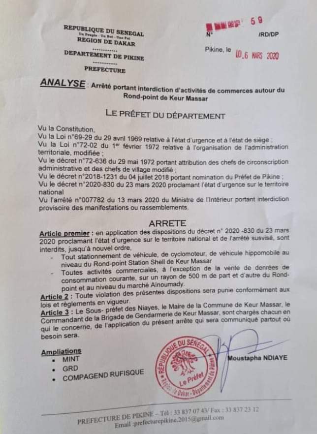 Covid-19/ Rond-point Keur Massar : Les mesures draconiennes prises par le préfet du département