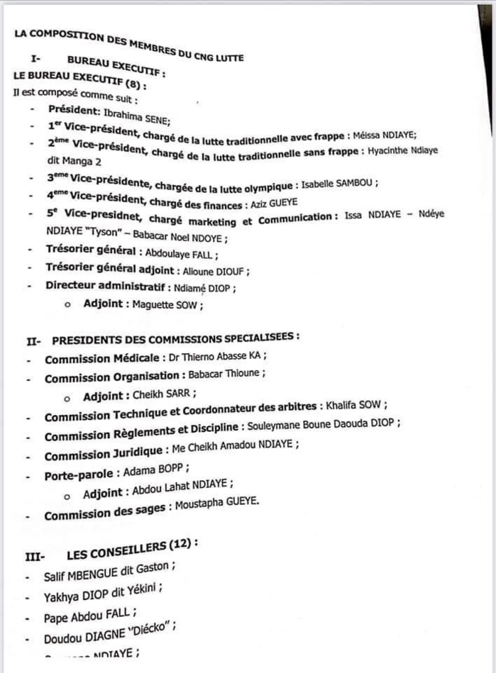 Cng de lutte : Manga 2, Ndèye Ndiaye Tyson et Isabelle Sambou dans l’équipe du président Ibrahima Sène