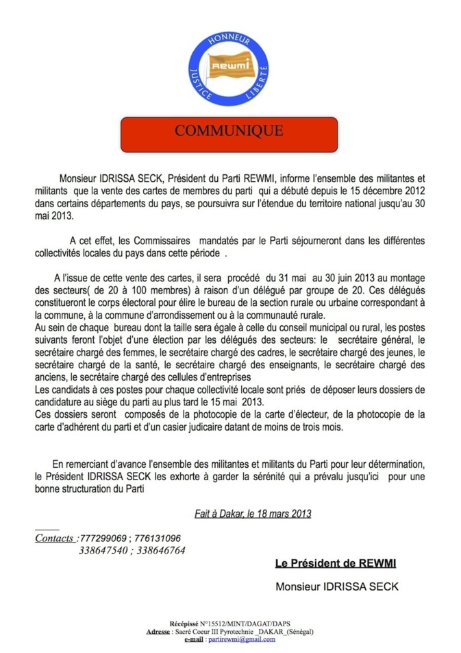 Communiqué Rewmi Communiqué Rewmi