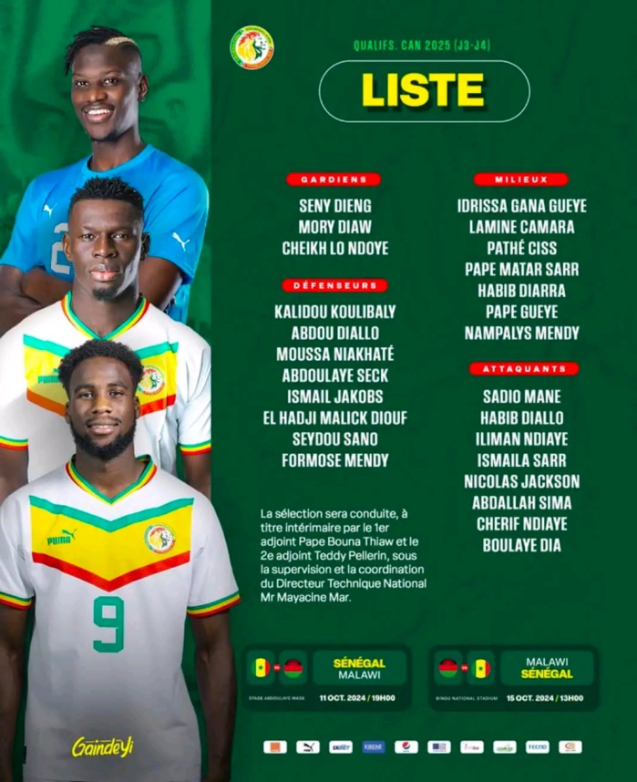 Éliminatoires CAN 2025 : 26 « Lions » sélectionnés, avec Cheikh Lo Ndoye du Jaraaf, Boulaye Dia de retour Éliminatoires CAN 2025 : 26 « Lions » sélectionnés, avec Cheikh Lo Ndoye du Jaraaf, Boulaye Dia de retour