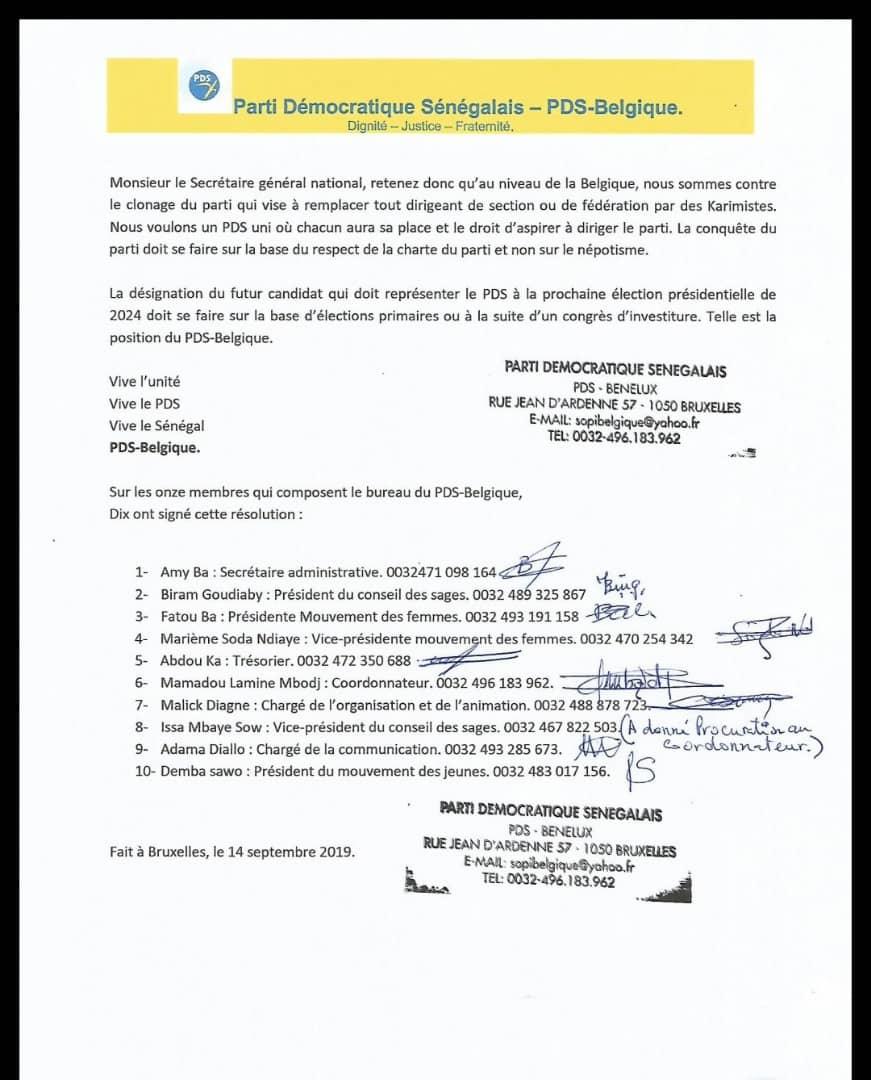 Résolution : PDS Belgique demande l’arrêt du clonage du parti