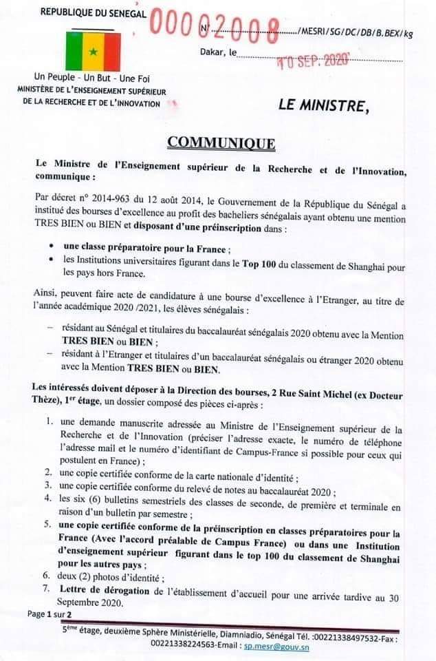 Baccalauréat : l'État du Sénégal offre des bourses d'excellence à l'étranger aux élèves ayant la mention bien très bien