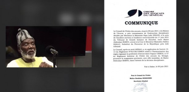 [Document] Clash avec le substitut du procureur de Diourbel : Me Babou sanctionné
