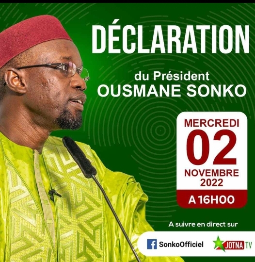 Ousmane Sonko annonce une importante déclaration à 16 heures