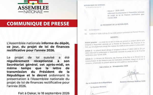 Budget rectificatif 2026 : L’Assemblée nationale a reçu ce vendredi le projet de LFR 2026